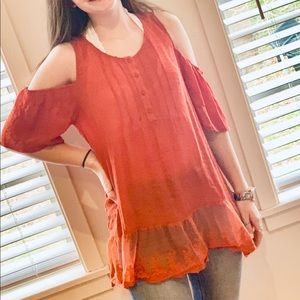 Rust Orange Cold Shoulder Blouse